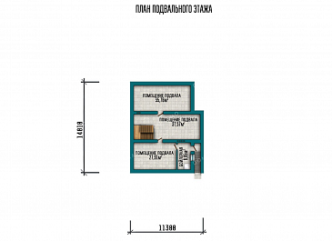 Проект двухэтажного дома с подвалом и навесом для авто / План цокольного этажа