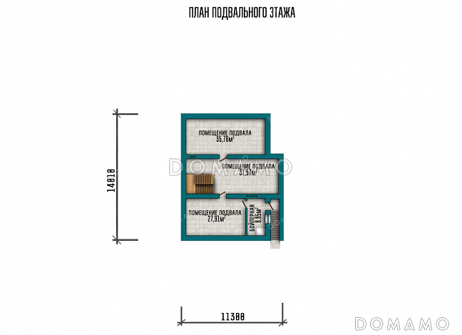 Проект двухэтажного дома с подвалом и навесом для авто / План цокольного этажа
