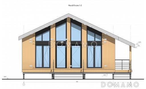 Проект каркасного дома со спальней наверху и вторым светом / Фасад 1 Проект каркасного дома со спальней наверху и вторым светом / Фасад 1