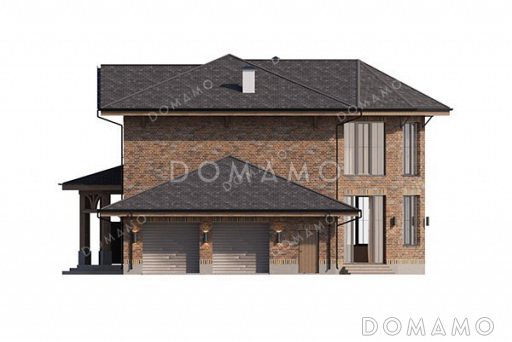 Проект двухэтажного дома с большой гостиной и гаражом на два автомобиля / Фасад 2