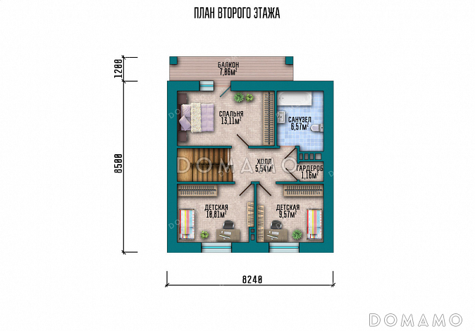 Проект дома с изолированной кухней, вместительной котельной и тремя спальнями на мансарде / План мансардного этажа Проект дома с изолированной кухней, вместительной котельной и тремя спальнями на мансарде / План мансардного этажа