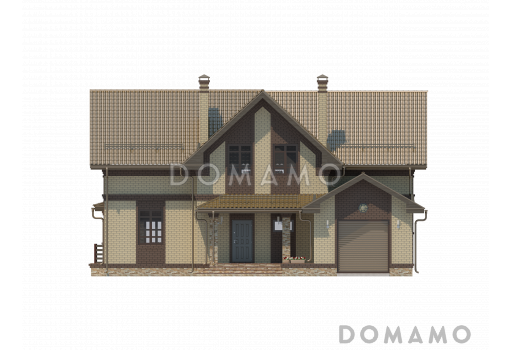 Проект красивого двухэтажного дома по технологии ЛСТК c большим гаражом и террасой / Фасад 3