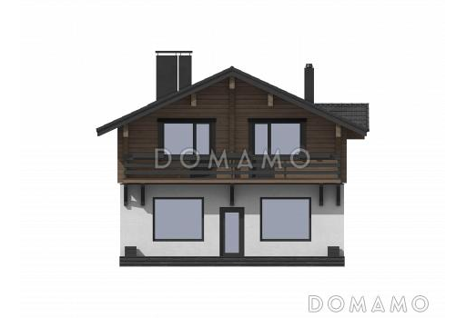Проект двухэтажного дома из газобетона и бруса с балконом на две комнаты и террасой / Фасад 1