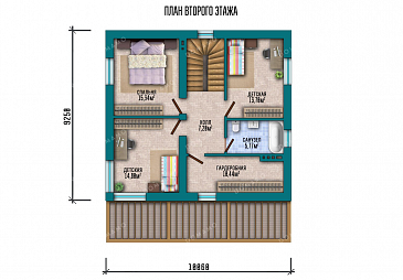 Проект двухэтажного дома с большой гостиной и террасой / План 2 этажа
