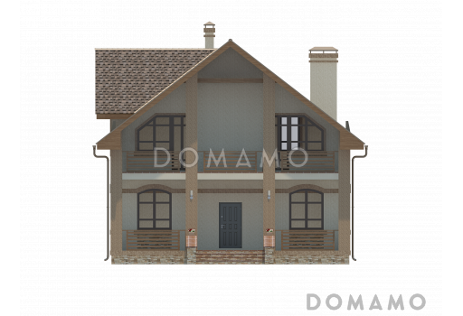 Проект классического двухэтажного дома с террасой и большим балконом / Фасад 3