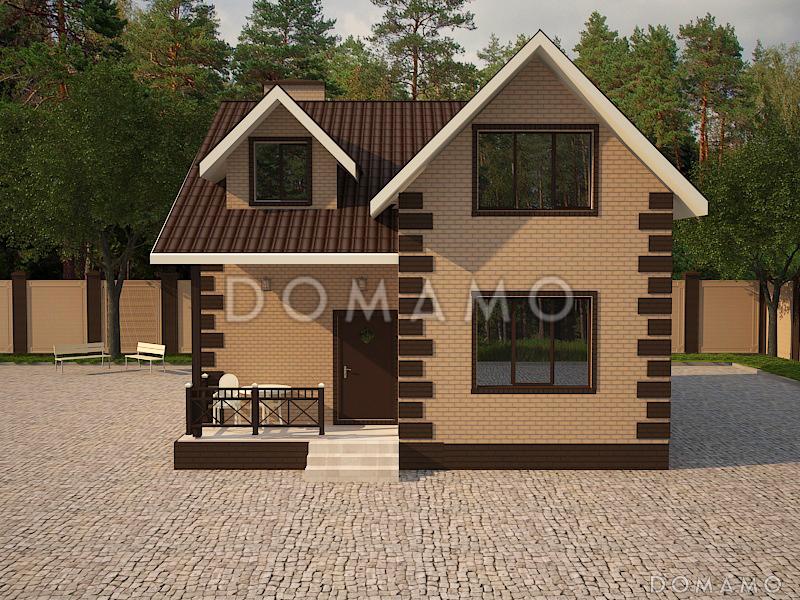 Проект загородного дома с винтовой лестницей на мансардный этаж, раздельным санузлом, террасой  / 1