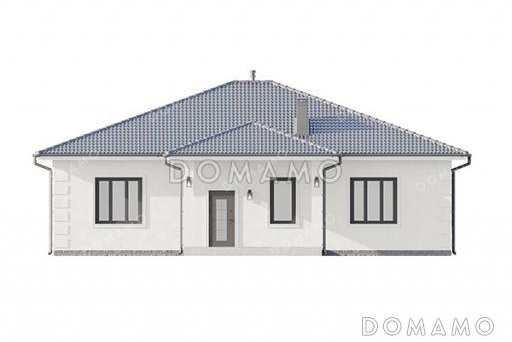 Проект одноэтажного дома с четырьмя спальнями, просторной гостиной-столовой и терасой / Фасад 3