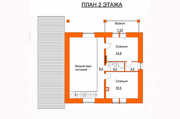 Проект дома с крытой террасой, спальней на первом этаже, балконом, вторым светом / План мансардного этажа Проект дома с крытой террасой, спальней на первом этаже, балконом, вторым светом / План мансардного этажа