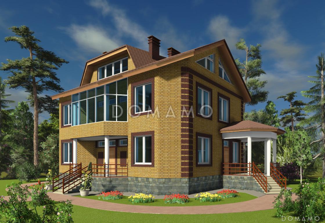 Проект  двухэтажного коттеджа с мансардой, бассейном и кинотеатром / 1