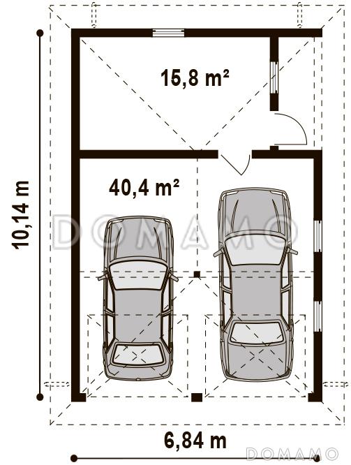 Проект гаража из кирпича для двух авто с отдельными воротами и хозяйственным помещением  / План 1 этажа