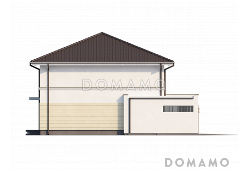 Проект просторного современного двухэтажного дома из газобетона, с четырьмя комнатами, гаражом и вторым светом над гостиной / Фасад 2