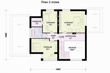 проект светлого дома с верандой и гаражом для одной машины / План мансардного этажа проект светлого дома с верандой и гаражом для одной машины / План мансардного этажа