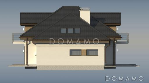 Проект одноэтажного мансардного дома из газобетона с кабинетом, гаражом и тремя балконами / Фасад 3