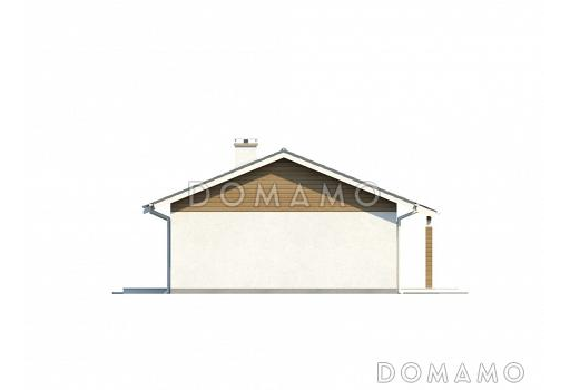 Проект компактного одноэтажного дома адаптированного для каркасного строительства с тремя спальнями и небольшой крытой террасой / Фасад 4