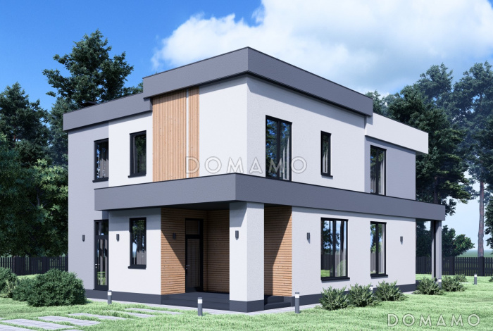 Проект дома в стиле Хай-тек с эксплуатируемой кровлей S-182 Проект дома в стиле Хай-тек с эксплуатируемой кровлей S-182