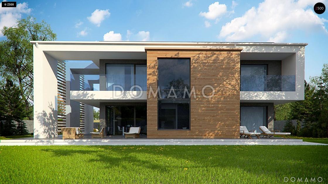 Проект современного двухэтажного дома из газобетона с плоской крышей с четырьмя спальнями, кабинетом, гаражом и большой площадью остекления / 7