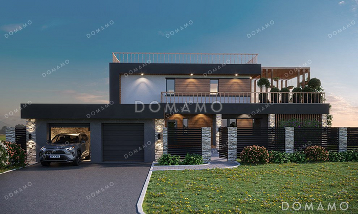 Проект двухэтажного дома с бассейном и гаражом на два автомобиля Проект двухэтажного дома с бассейном и гаражом на два автомобиля