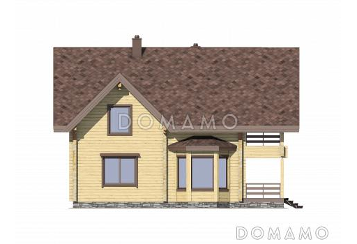 Проект деревянного дома из бруса с мансардой и просторными террасами / Фасад 2