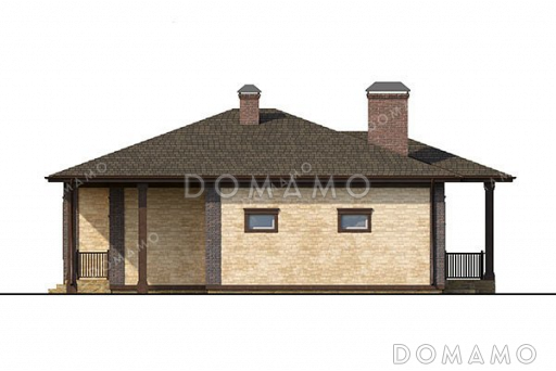 Проект одноэтажного дома с террасой и гаражом для автомобиля / Фасад 1