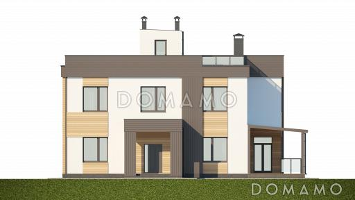 Проект дома в современном стиле с террасой, спортзалом, кухней-столовой с кладовой / Фасад 1
