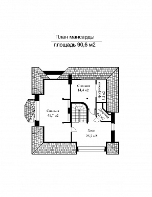 Проект импозантного особняка с гаражом на две машины, бассейном и тренажерным залом / План мансардного этажа Проект импозантного особняка с гаражом на две машины, бассейном и тренажерным залом / План мансардного этажа