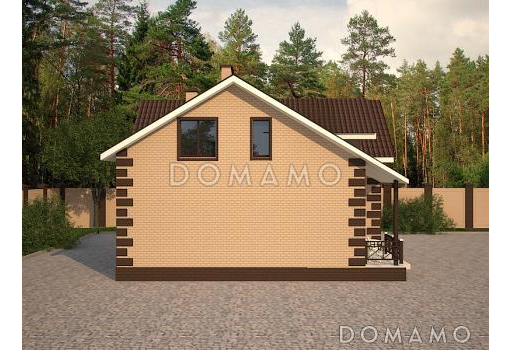 Проект загородного дома с винтовой лестницей на мансардный этаж, раздельным санузлом, террасой  / Фасад 2