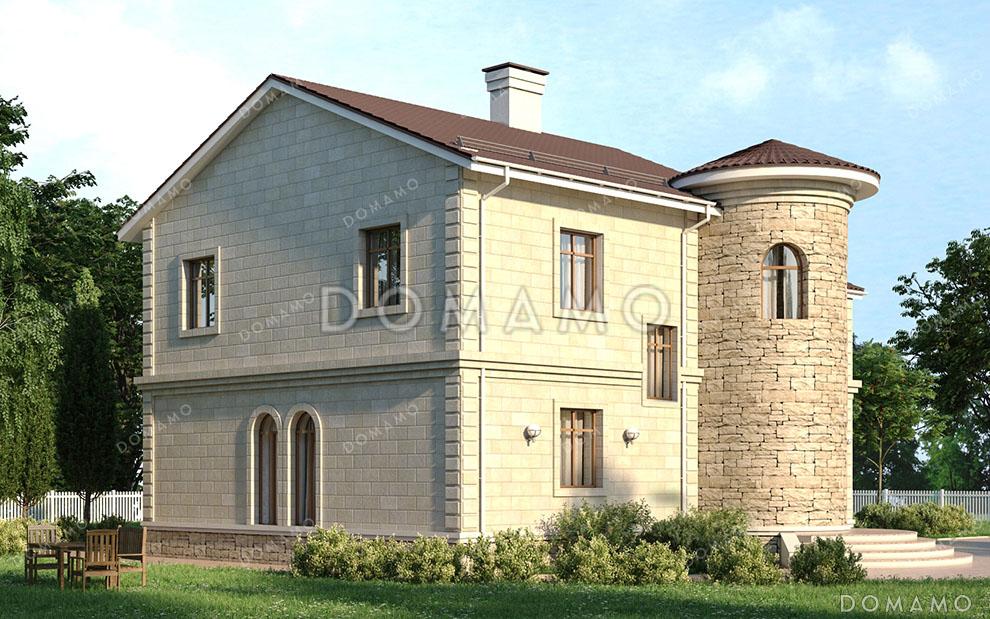 Проект дома с круглым эркером в кабинете, четырьмя спальнями и кладовой на кухне / 3