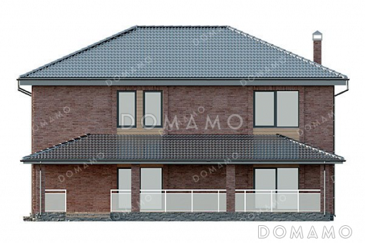 Проект двухэтажного дома с просторной террасой и тремя спальнями / Фасад 4