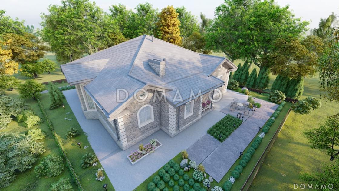 Проект одноэтажного кирпичного дома с 4 спальнями, террасой и столовой-гостиной / 5