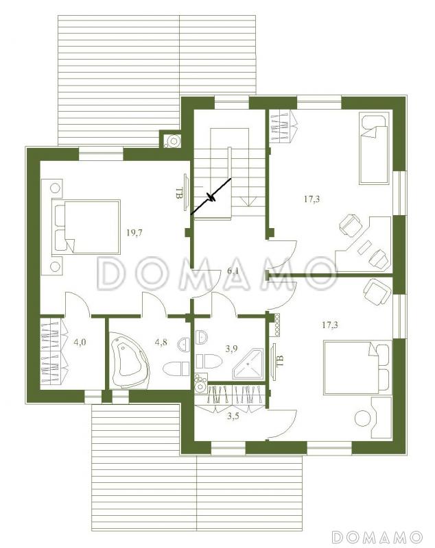 Проект практичного двухэтажного коттеджа для большой семьи / План 2 этажа