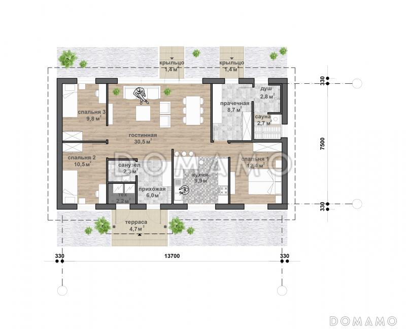 С-131.1 одноэтажный дом / План 1 этажа