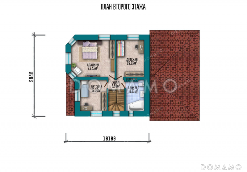 Проект двухэтажного дома с гаражом и подвалом / План 2 этажа