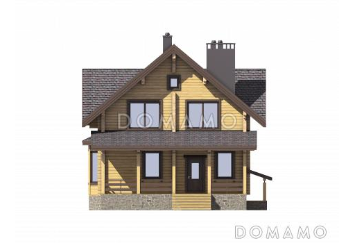 Проект дома из бруса с сауной и просторной комнатой отдыха на цокольном этаже / Фасад 1