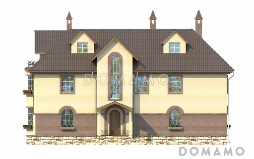 Проект большого коттеджа для узкого участка / Фасад 1