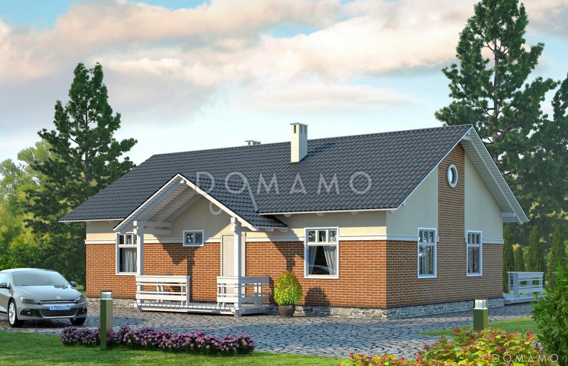 Проект небольшого одноэтажного дома с отделкой клинкером и двумя спальнями / 1