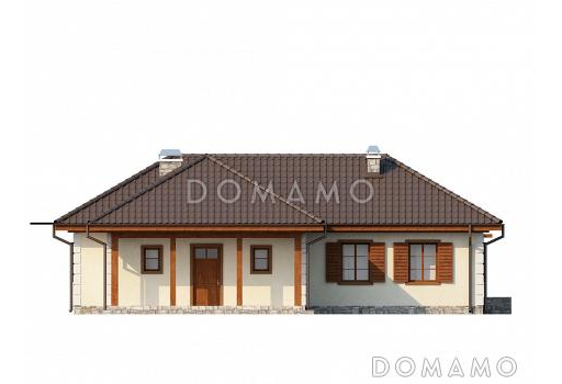 Проект одноэтажного дома из газобетона с тремя спальнями и барбекю на террасе / Фасад 3