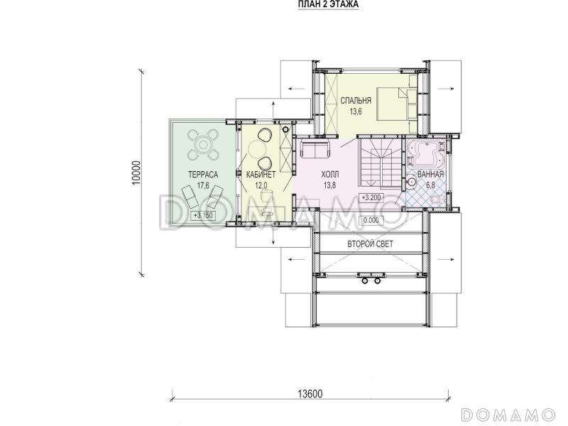 Дом A-frame с обходной террасой и бассейном / План 2 этажа