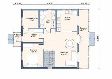 Каркасный дом "Шале" / План 1 этажа
