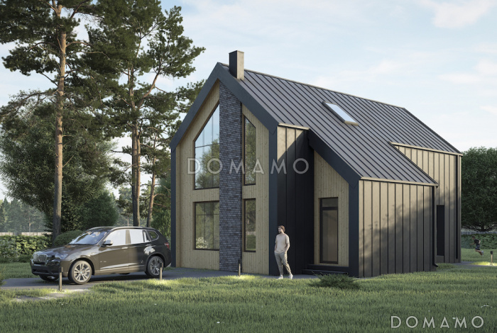 Проект двухэтажного дома из газобетона в стиле барнхаус с панорамными окнами в гостиной Проект двухэтажного дома из газобетона в стиле барнхаус с панорамными окнами в гостиной