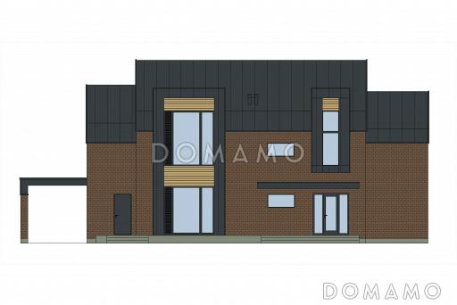 Проект каркасного дома в стиле барнхаус с мастер-спальней, СПА зоной и одноместным автонавесом / Фасад 4