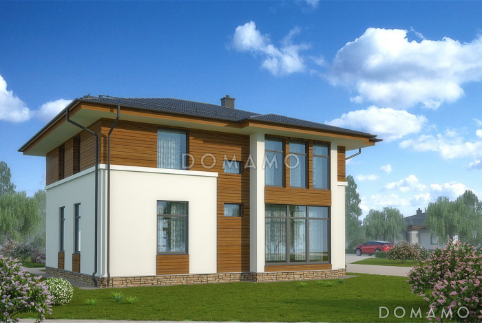 Проект белого коттеджа с панорамным окном гостиной Проект белого коттеджа с панорамным окном гостиной