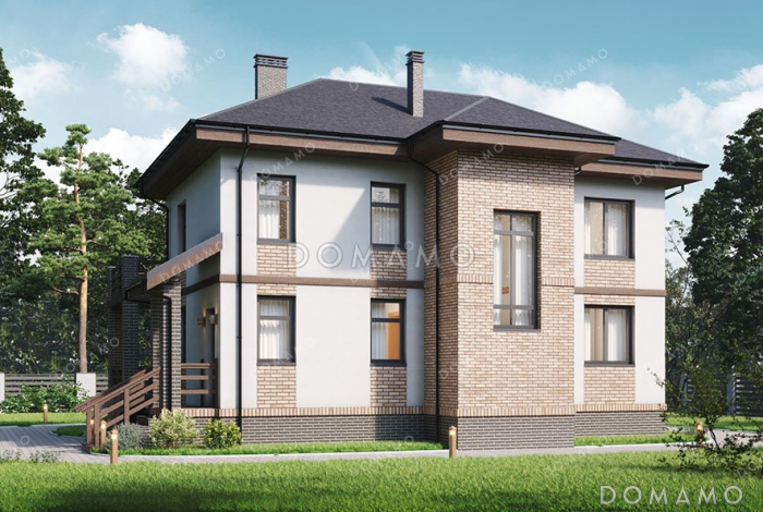 Проект двухэтажного дома с террасой и тремя спальнями Проект двухэтажного дома с террасой и тремя спальнями