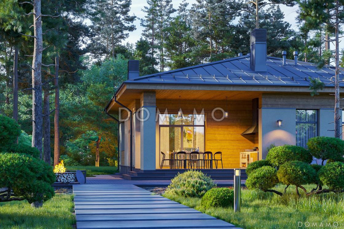 Проект одноэтажного дома с 3 спальнями и крытой террасой барбекю / 2