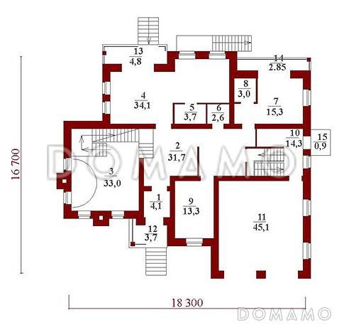 Проект двухэтажного коттеджа с гаражом / План 1 этажа