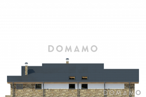 Проект одноэтажного дома с просторной кухней-столовой, кабинетом, кладовыми / Фасад 1