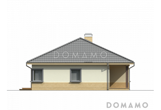 Проект одноэтажного дома из кирпича с тремя спальнями, светлой гостиной и угловым окном в кухне / Фасад 1