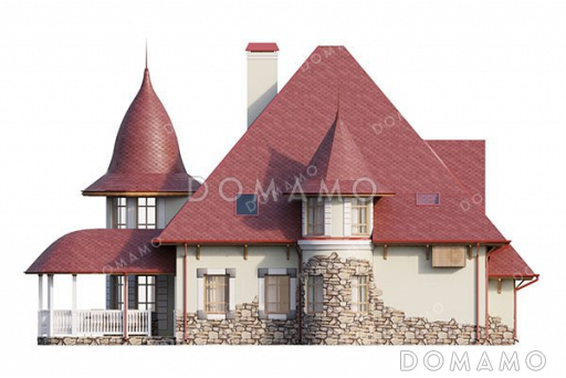 Проект дома с эркером и террасой в стиле замка / Фасад 1