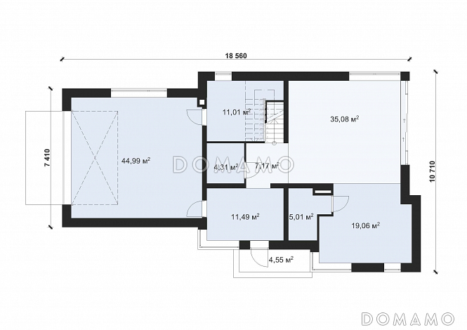 Проект коттеджа в стиле хайтек с гаражом на две машины S-269 / План 1 этажа Проект коттеджа в стиле хайтек с гаражом на две машины S-269 / План 1 этажа