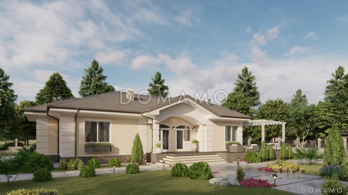 Проект одноэтажного дома из газобетона в классическом стиле / 1