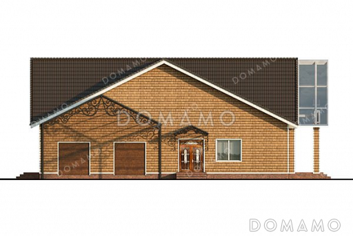 Проект большого одноэтажного дома с мансардой и гаражом на два автомобиля / Фасад 4